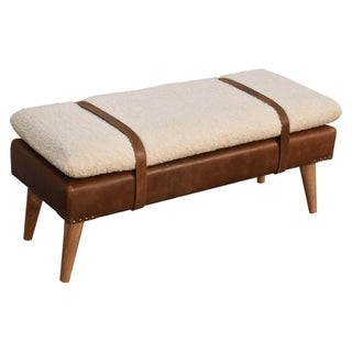 Bouclé and Buffalo Hide Leather Bench