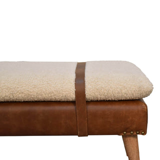 Bouclé and Buffalo Hide Leather Bench