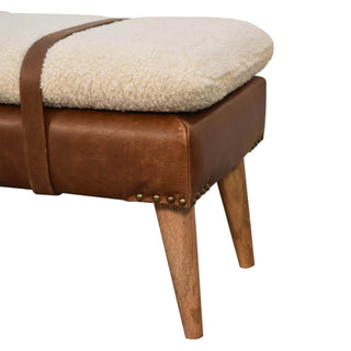 Bouclé and Buffalo Hide Leather Bench