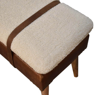 Bouclé and Buffalo Hide Leather Bench