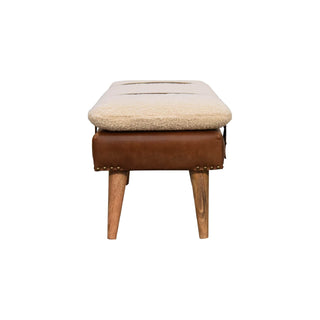 Bouclé and Buffalo Hide Leather Bench