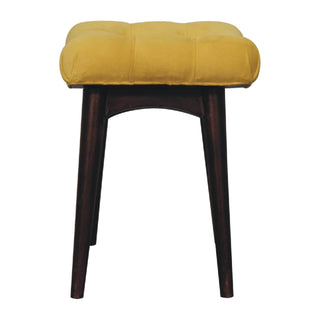 Narrow Velvet Curved Bench, Mustard