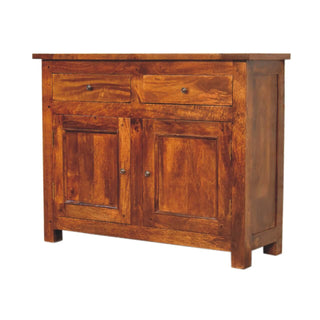 Mango Wood Sideboard with 2 Drawers and 2 Cabinets, Chestnut Finish