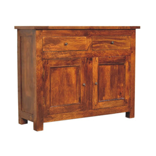 Mango Wood Sideboard with 2 Drawers and 2 Cabinets, Chestnut Finish