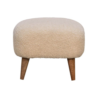 Mango Wood Bouclé Square Stool, Cream