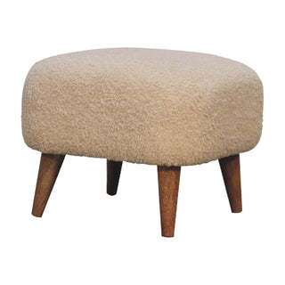 Mango Wood Bouclé Square Stool, Cream