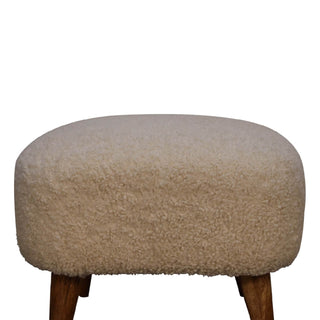 Mango Wood Bouclé Square Stool, Cream