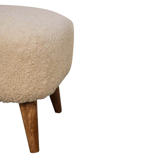 Mango Wood Bouclé Square Stool, Cream