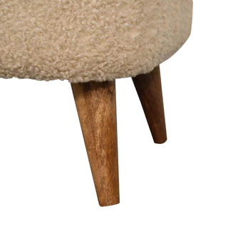 Mango Wood Bouclé Square Stool, Cream