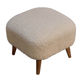 Mango Wood Bouclé Square Stool, Cream
