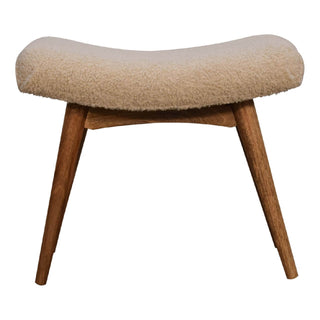 Curved Mango Wood Bench with Bouclé Upholstery - Cream