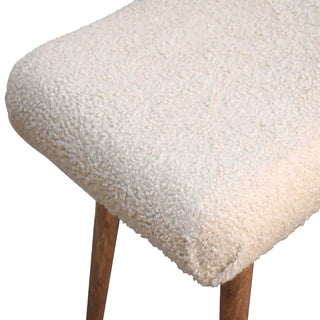 Curved Mango Wood Bench with Bouclé Upholstery - Cream