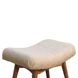 Curved Mango Wood Bench with Bouclé Upholstery - Cream