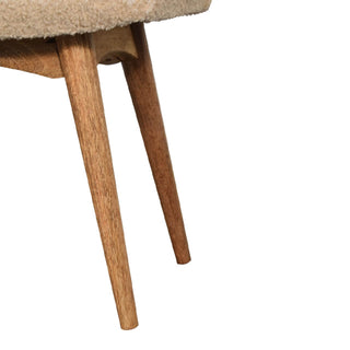 Curved Mango Wood Bench with Bouclé Upholstery - Cream