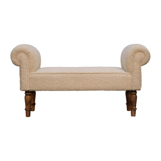 Mango Wood Frame Bench with Bouclé Upholstery, Cream