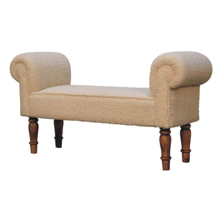 Mango Wood Frame Bench with Bouclé Upholstery, Cream