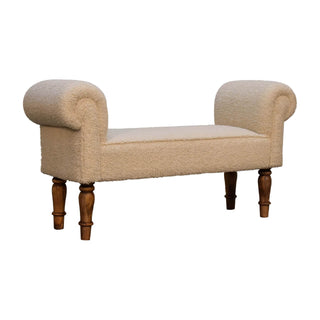 Mango Wood Frame Bench with Bouclé Upholstery, Cream