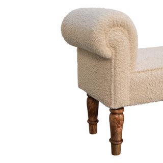 Mango Wood Frame Bench with Bouclé Upholstery, Cream