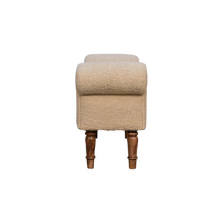 Mango Wood Frame Bench with Bouclé Upholstery, Cream