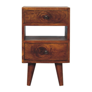 Narrow Cut-Out Bedside Table - Solid Mango Wood