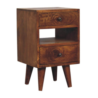Narrow Cut-Out Bedside Table - Solid Mango Wood
