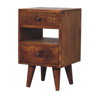 Narrow Cut-Out Bedside Table - Solid Mango Wood