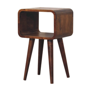 Narrow Open-Shelf Bedside Table with Chestnut Finish