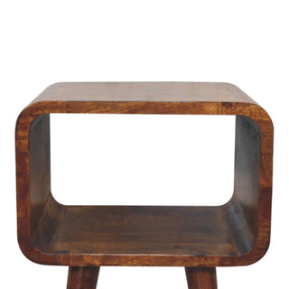 Narrow Open-Shelf Bedside Table with Chestnut Finish