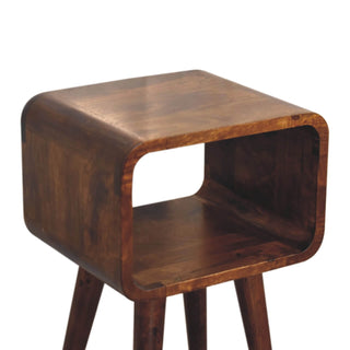 Narrow Open-Shelf Bedside Table with Chestnut Finish
