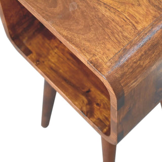 Narrow Open-Shelf Bedside Table with Chestnut Finish