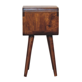 Narrow Open-Shelf Bedside Table with Chestnut Finish