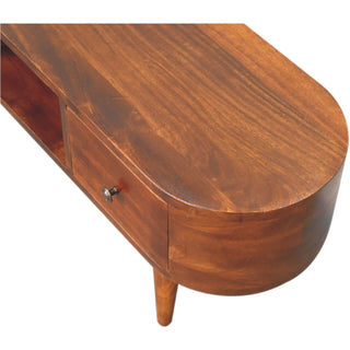 Mango Wood Round Coffee Table with 2 Drawers, Chestnut Finish