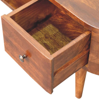 Mango Wood Round Coffee Table with 2 Drawers, Chestnut Finish