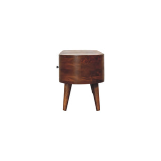 Mango Wood Round Coffee Table with 2 Drawers, Chestnut Finish