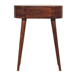 Mango Wood Albion Round Side Table with 1 Drawer, Chestnut Finish