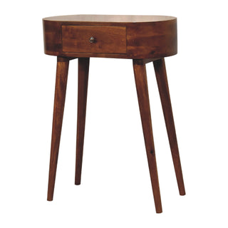 Mango Wood Albion Round Side Table with 1 Drawer, Chestnut Finish