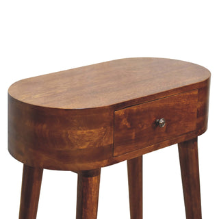 Mango Wood Albion Round Side Table with 1 Drawer, Chestnut Finish