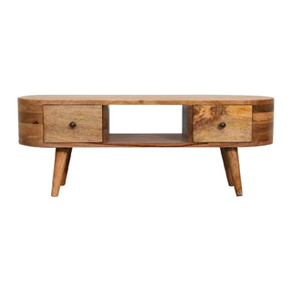 2-Drawer TV Stand with Shelf – Mango Wood, Oak Finish