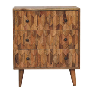 Mango Wood Narrow Pineapple Carved 3-Drawer Chest