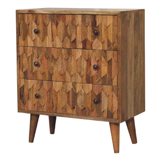 Mango Wood Narrow Pineapple Carved 3-Drawer Chest