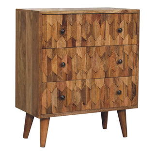 Mango Wood Narrow Pineapple Carved 3-Drawer Chest