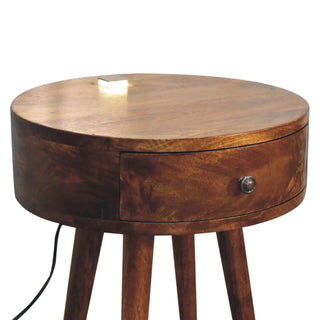 Mango Wood Reading Light Bedside Table, Chestnut Finish