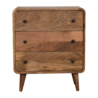 Mango Wood Narrow 3 Drawer Chest, Oak Finish