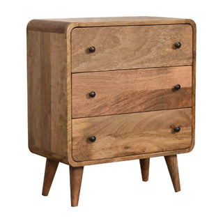 Mango Wood Narrow 3 Drawer Chest, Oak Finish