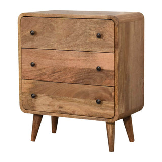 Mango Wood Narrow 3 Drawer Chest, Oak Finish
