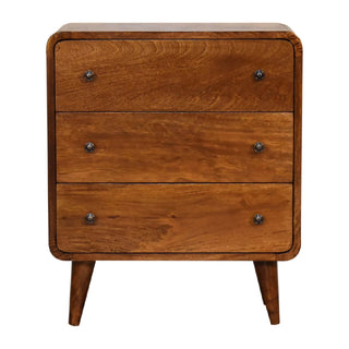Mango Wood Narrow 3-Drawer Chest, Chestnut Finish
