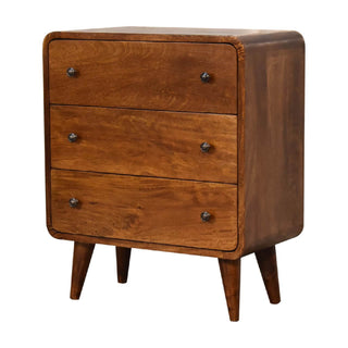 Mango Wood Narrow 3-Drawer Chest, Chestnut Finish