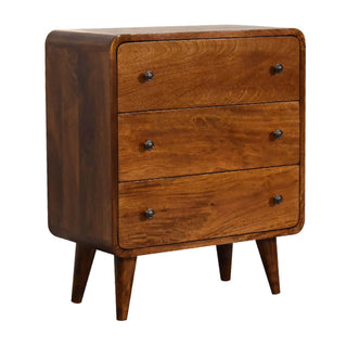 Mango Wood Narrow 3-Drawer Chest, Chestnut Finish