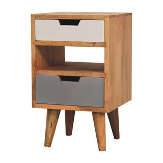 Mango Wood Gradient Narrow Bedside Table with Cut-Out Design