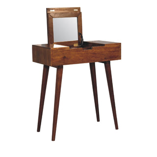Mango Wood Narrow Dressing Table with Foldable Mirror, Chestnut Finish